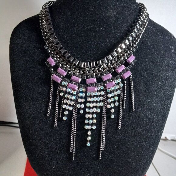 BCBGeneration Statement Black chain Dark & Light Rhinestones Necklace - Picture 1 of 8